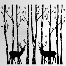 Styl myśliwski, drzewka, jelenie