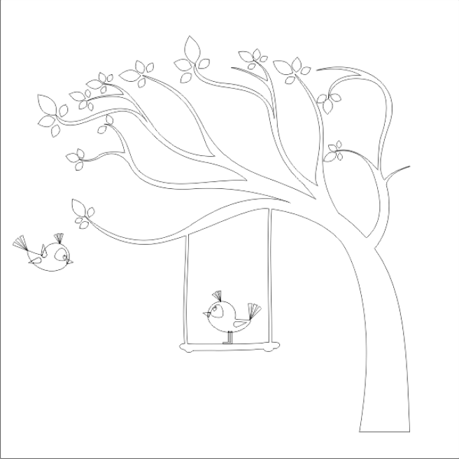 szablon lub naklejka dekoracyjna Drzewko z ptaszkami Kids_090